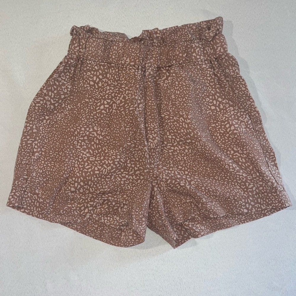 Thread + Supply Abstract Print High Waist Paper Bag Style Waistband Shorts